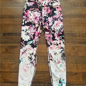 Athleta Floral Leggings - Pink, Cream, Black